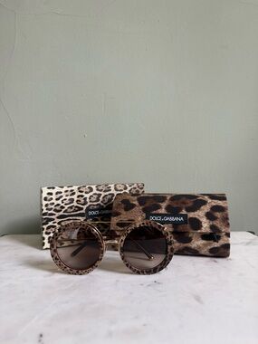 Dolce & Gabbana ALTA MODA Round Leopard Print Sunglasses - Leopard Brown